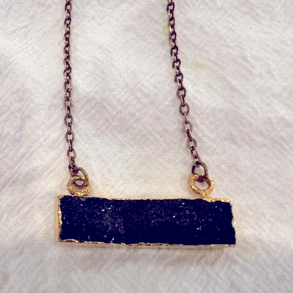 Black drusy & gold plated necklace